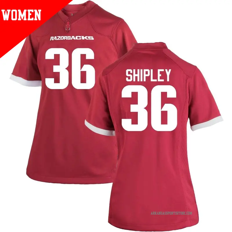 Women's ＃36 Matthew Shipley Arkansas Razorbacks Game Cardinal Football College Jersey