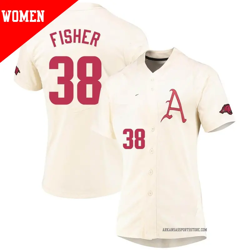 Women's ＃38 Colin Fisher Arkansas Razorbacks Replica Cream Vapor Untouchable Full-Button Baseball Jersey