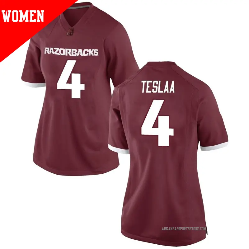 Women's ＃4 Isaac TeSlaa Arkansas Razorbacks Replica Red Football College Jersey