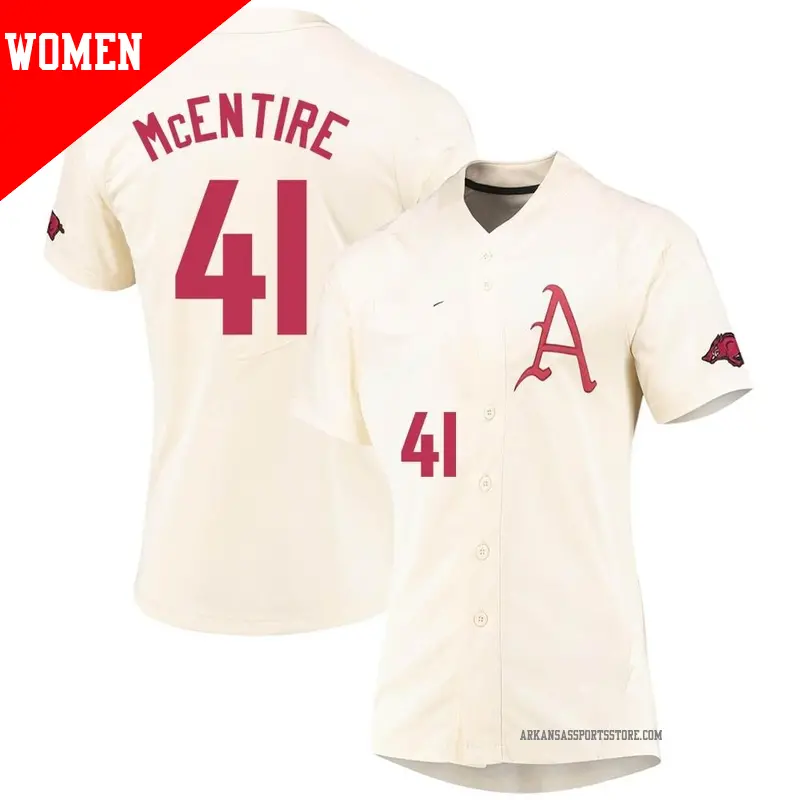 Women's #41 Will McEntire Arkansas Razorbacks Replica Cream Vapor Untouchable Full-Button Baseball Jersey Women's #41 Will McEntire Arkansas Razorbacks Replica Cream Vapor Untouchable Full-Button Baseball Jersey