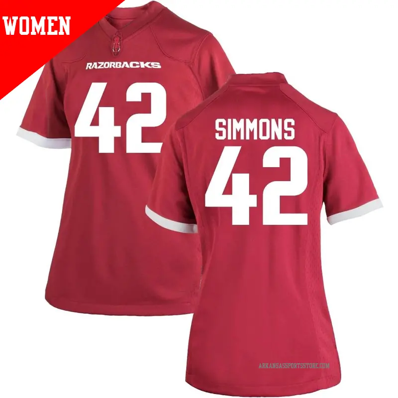 Women's #42 Wyatt Simmons Arkansas Razorbacks Replica Cardinal Football College Jersey Women's #42 Wyatt Simmons Arkansas Razorbacks Replica Cardinal Football College Jersey