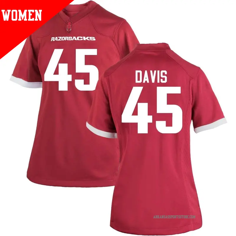 Women's ＃45 Preston Davis Arkansas Razorbacks Replica Cardinal Football College Jersey