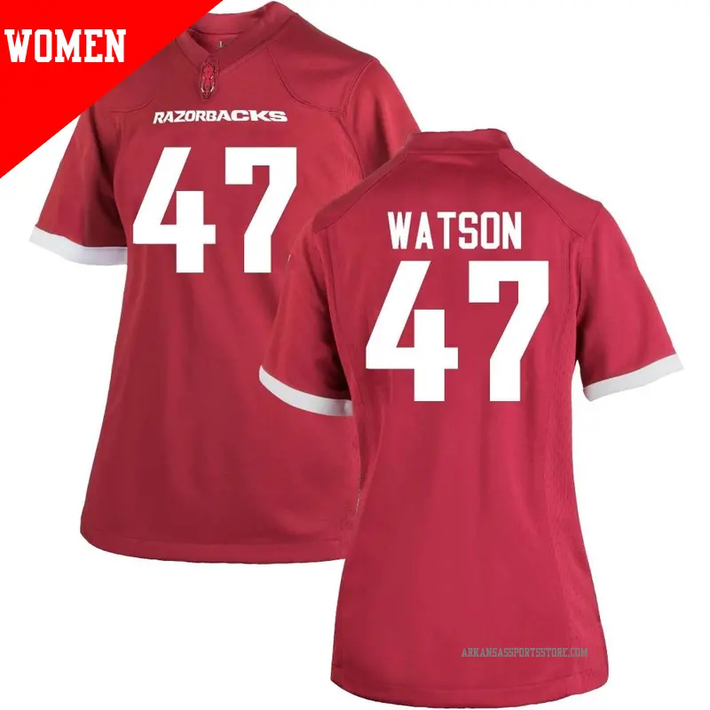Women's #47 Braylon Watson Arkansas Razorbacks Game Cardinal Football College Jersey Women's #47 Braylon Watson Arkansas Razorbacks Game Cardinal Football College Jersey