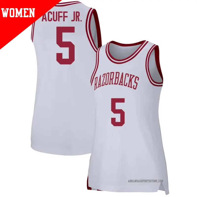 Women's ＃5 Darius Acuff Jr. Arkansas Razorbacks Replica White Basketball Jersey