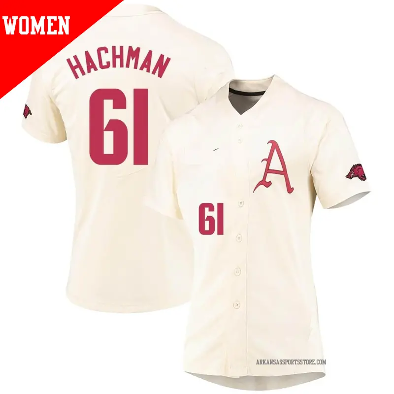 Women's #61 Adam Hachman Arkansas Razorbacks Replica Cream Vapor Untouchable Full-Button Baseball Jersey Women's #61 Adam Hachman Arkansas Razorbacks Replica Cream Vapor Untouchable Full-Button Baseball Jersey