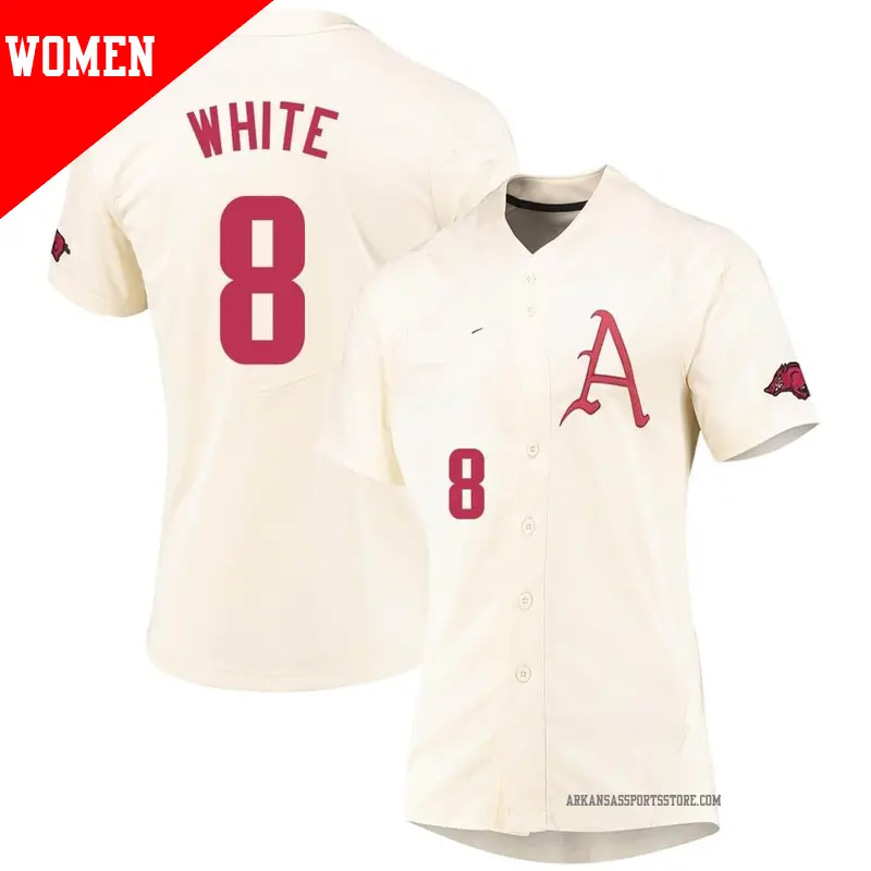 Women's ＃8 Hudson White Arkansas Razorbacks Replica Cream Vapor Untouchable Full-Button Baseball Jersey