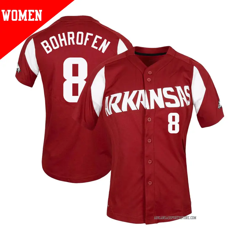 Women's #8 Jace Bohrofen Arkansas Razorbacks Replica Cardinal Vapor Untouchable Full-Button Baseball Jersey Women's #8 Jace Bohrofen Arkansas Razorbacks Replica Cardinal Vapor Untouchable Full-Button Baseball Jersey