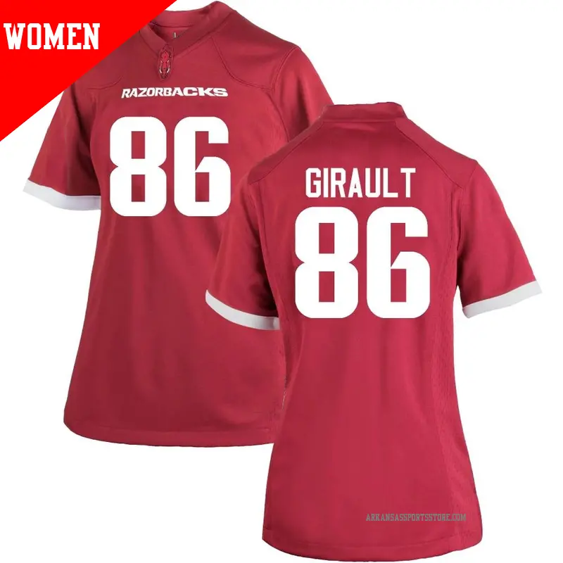 Women's #86 Kalil Girault Arkansas Razorbacks Game Cardinal Football College Jersey Women's #86 Kalil Girault Arkansas Razorbacks Game Cardinal Football College Jersey