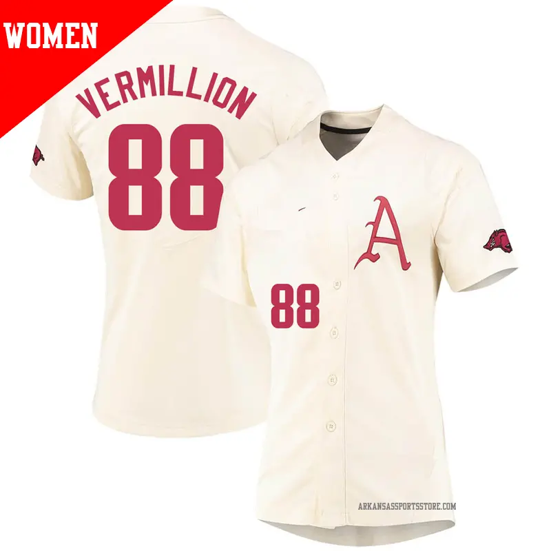 Women's #88 Zebulon Vermillion Arkansas Razorbacks Replica Cream Vapor Untouchable Full-Button Baseball Jersey Women's #88 Zebulon Vermillion Arkansas Razorbacks Replica Cream Vapor Untouchable Full-Button Baseball Jersey