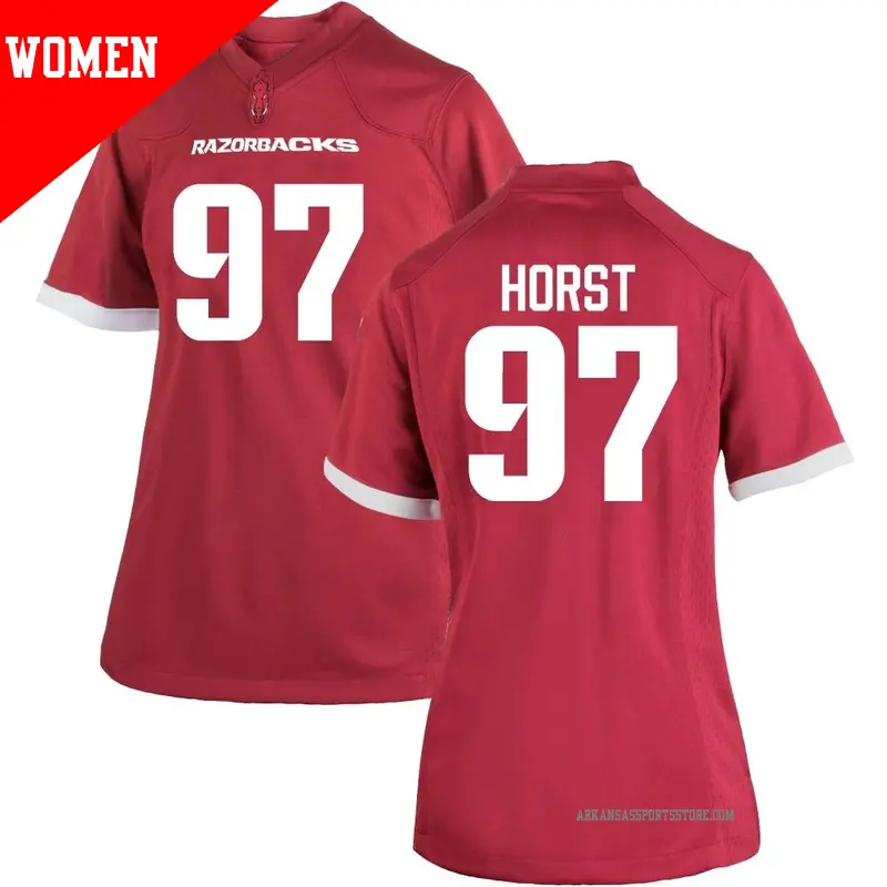 Women's ＃97 Logan Horst Arkansas Razorbacks Replica Cardinal Football College Jersey