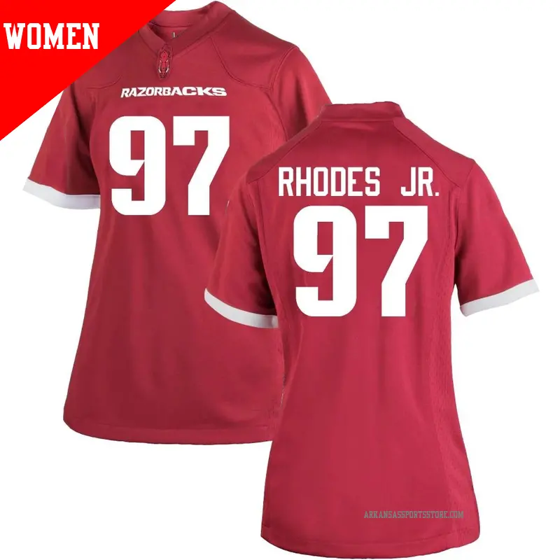 Women's #97 Quincy Rhodes Jr. Arkansas Razorbacks Game Cardinal Football College Jersey Women's #97 Quincy Rhodes Jr. Arkansas Razorbacks Game Cardinal Football College Jersey