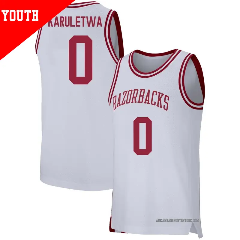 Youth #0 Jaden Karuletwa Arkansas Razorbacks Replica White Basketball Jersey Youth #0 Jaden Karuletwa Arkansas Razorbacks Replica White Basketball Jersey