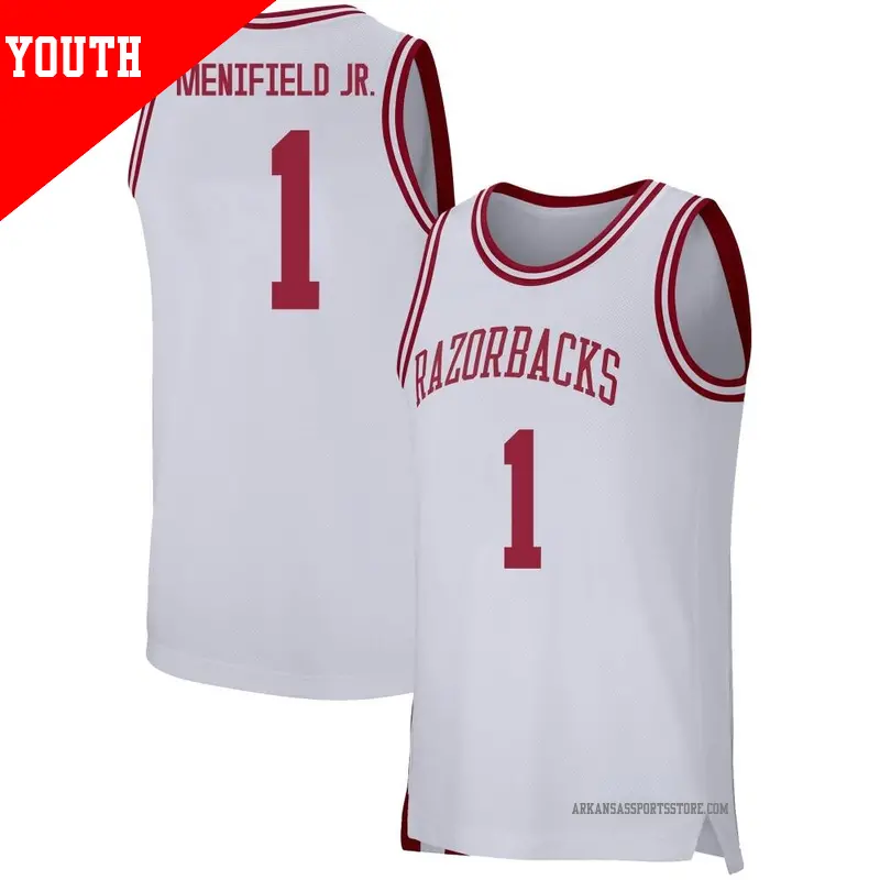Youth #1 Keyon Menifield Jr. Arkansas Razorbacks Replica White Basketball Jersey Youth #1 Keyon Menifield Jr. Arkansas Razorbacks Replica White Basketball Jersey