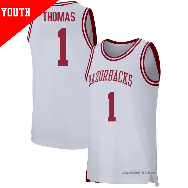 Youth ＃1 Meleek Thomas Arkansas Razorbacks Replica White Basketball Jersey