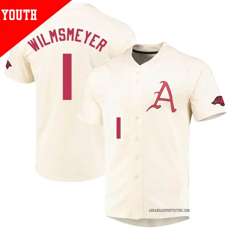 Youth ＃1 Ty Wilmsmeyer Arkansas Razorbacks Replica Cream Vapor Untouchable Full-Button Baseball Jersey