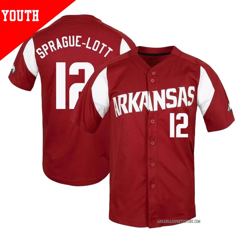 Youth ＃12 Jared Sprague-Lott Arkansas Razorbacks Replica Cardinal Vapor Untouchable Full-Button Baseball Jersey
