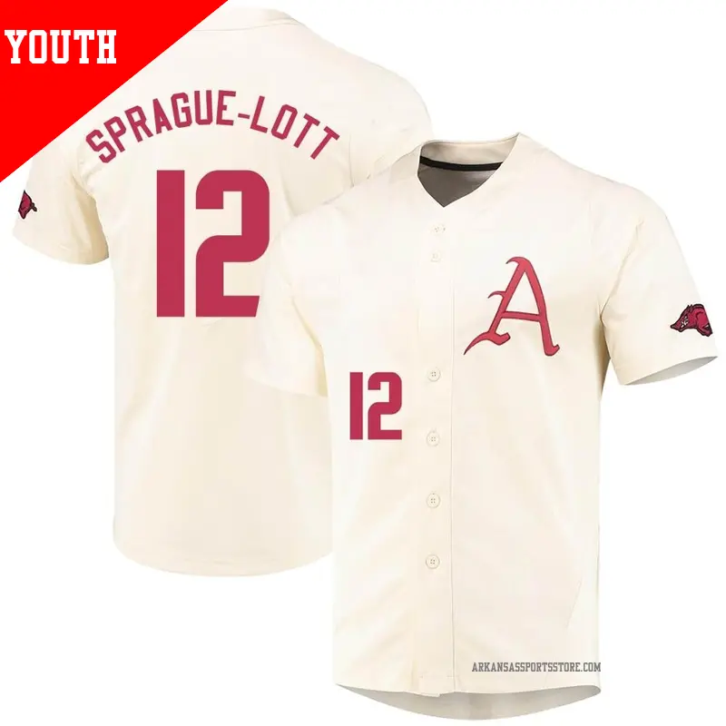 Youth ＃12 Jared Sprague-Lott Arkansas Razorbacks Replica Cream Vapor Untouchable Full-Button Baseball Jersey