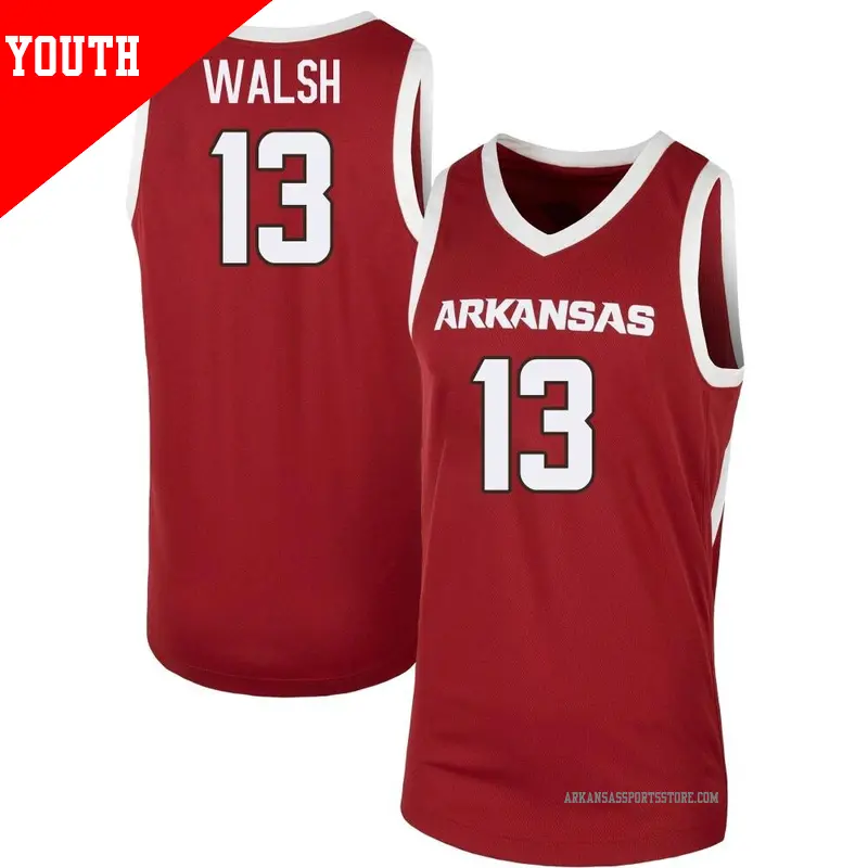 Youth #13 Jordan Walsh Arkansas Razorbacks Replica Cardinal Basketball Jersey Youth #13 Jordan Walsh Arkansas Razorbacks Replica Cardinal Basketball Jersey