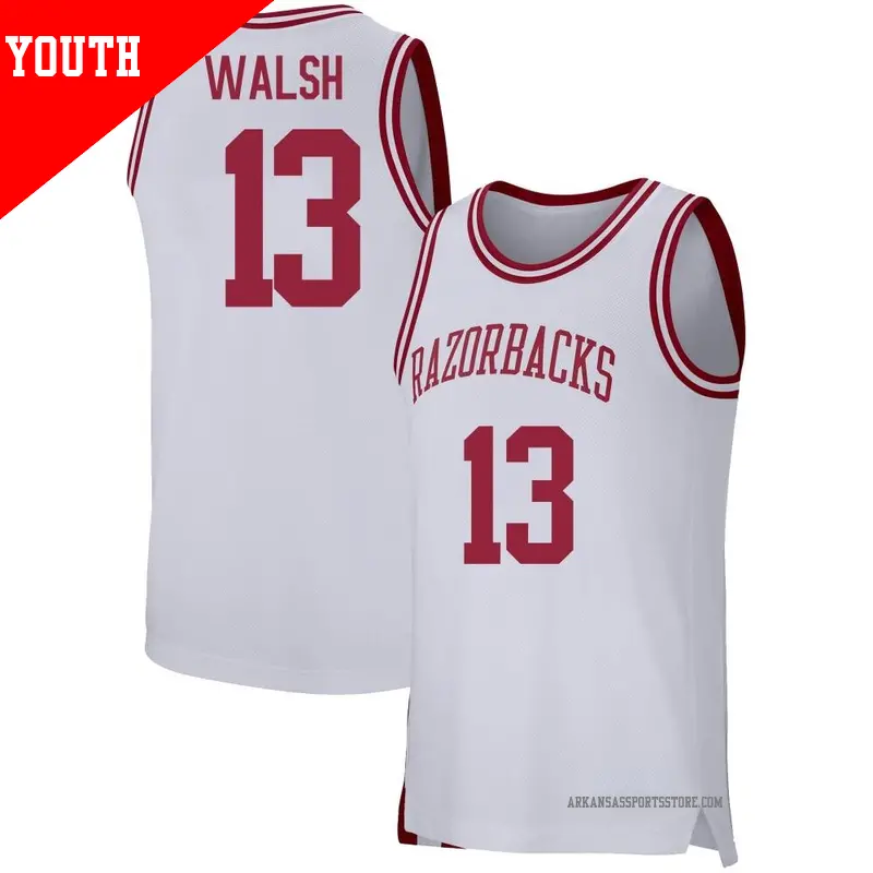Youth #13 Jordan Walsh Arkansas Razorbacks Replica White Basketball Jersey Youth #13 Jordan Walsh Arkansas Razorbacks Replica White Basketball Jersey