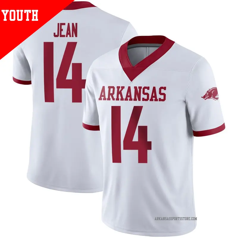 Youth #14 Andy Jean Arkansas Razorbacks Game White Alternate Football Jersey Youth #14 Andy Jean Arkansas Razorbacks Game White Alternate Football Jersey