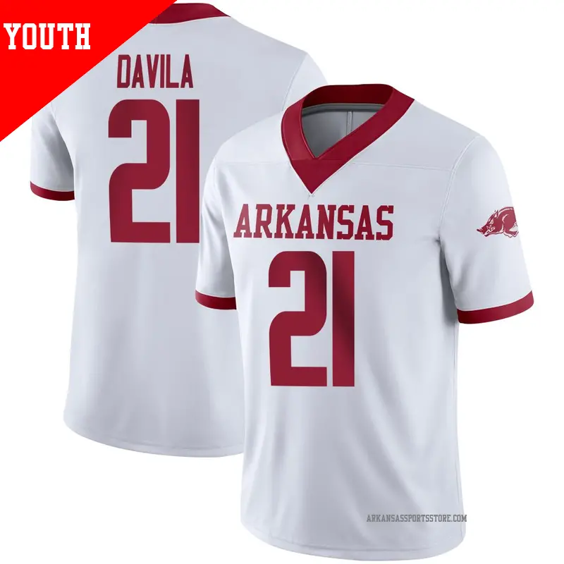 Youth #21 Keshawn Davila Arkansas Razorbacks Game White Alternate Football Jersey Youth #21 Keshawn Davila Arkansas Razorbacks Game White Alternate Football Jersey