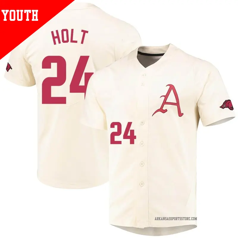 Youth #24 Peyton Holt Arkansas Razorbacks Replica Cream Vapor Untouchable Full-Button Baseball Jersey Youth #24 Peyton Holt Arkansas Razorbacks Replica Cream Vapor Untouchable Full-Button Baseball Jersey