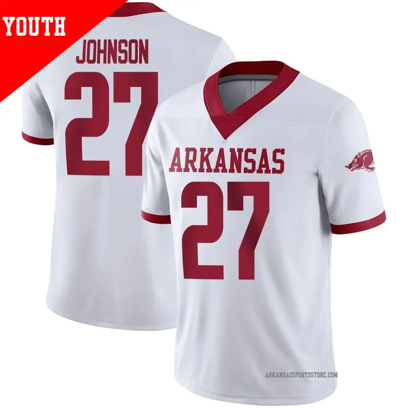 Youth #27 Ahkhari Johnson Arkansas Razorbacks Game White Alternate Football Jersey Youth #27 Ahkhari Johnson Arkansas Razorbacks Game White Alternate Football Jersey