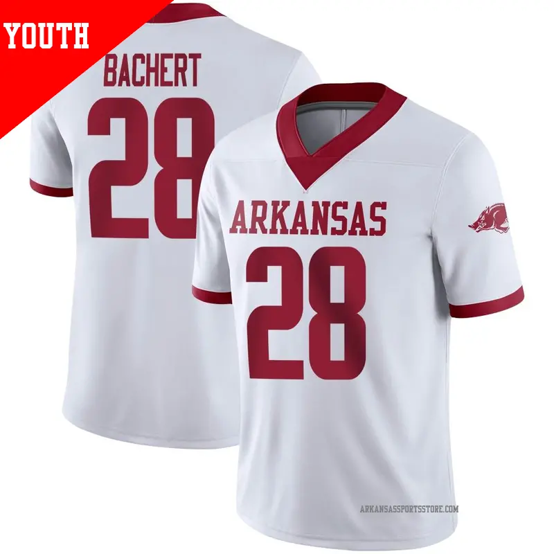 Youth ＃28 Jezreel Bachert Arkansas Razorbacks Game White Alternate Football Jersey