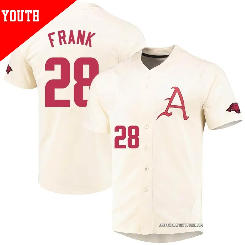 Youth #28 Koty Frank Arkansas Razorbacks Replica Cream Vapor Untouchable Full-Button Baseball Jersey Youth #28 Koty Frank Arkansas Razorbacks Replica Cream Vapor Untouchable Full-Button Baseball Jersey