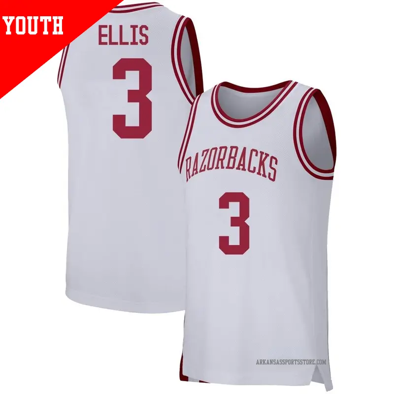 Youth ＃3 El Ellis Arkansas Razorbacks Replica White Basketball Jersey