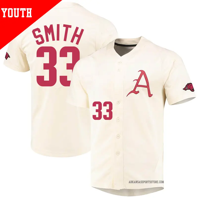 Youth #33 Hagen Smith Arkansas Razorbacks Replica Cream Vapor Untouchable Full-Button Baseball Jersey Youth #33 Hagen Smith Arkansas Razorbacks Replica Cream Vapor Untouchable Full-Button Baseball Jersey