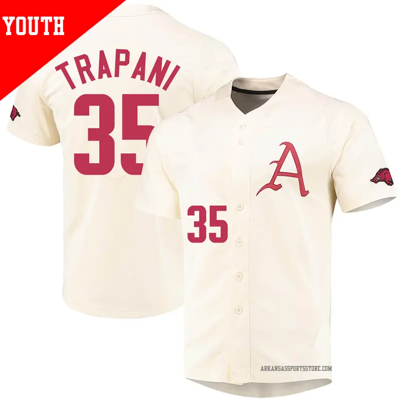 Youth #35 Vincent Trapani Arkansas Razorbacks Replica Cream Vapor Untouchable Full-Button Baseball Jersey Youth #35 Vincent Trapani Arkansas Razorbacks Replica Cream Vapor Untouchable Full-Button Baseball Jersey