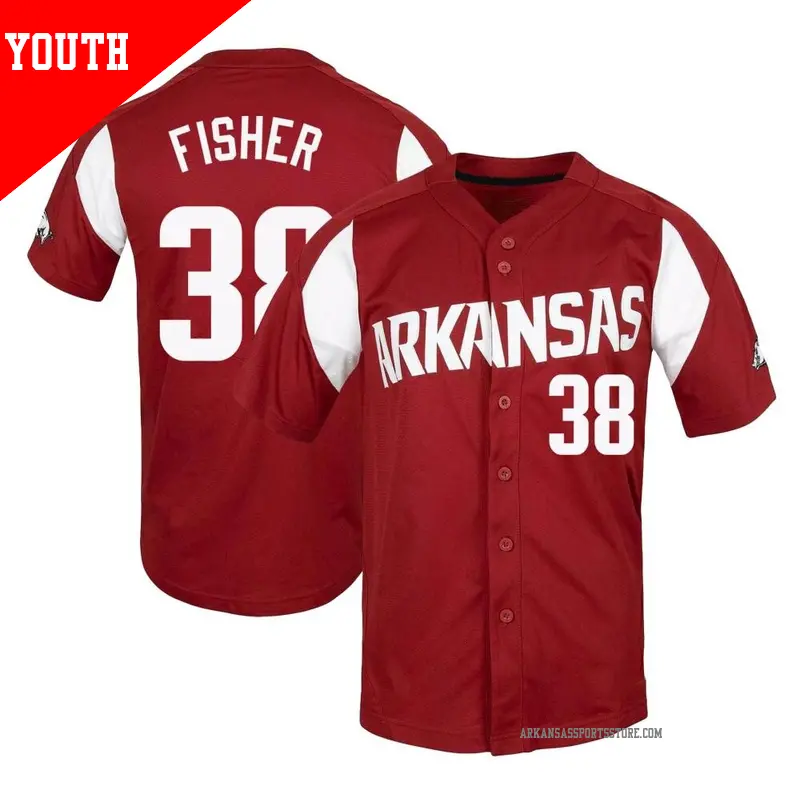 Youth ＃38 Colin Fisher Arkansas Razorbacks Replica Cardinal Vapor Untouchable Full-Button Baseball Jersey