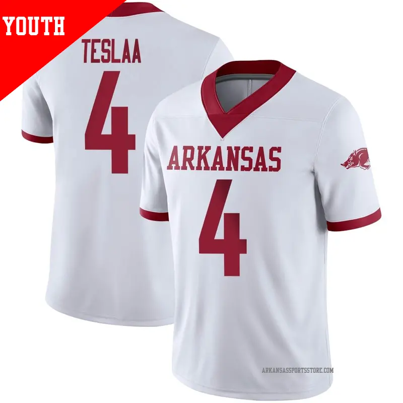 Youth ＃4 Isaac TeSlaa Arkansas Razorbacks Game White Alternate Football Jersey