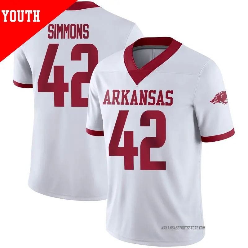 Youth #42 Wyatt Simmons Arkansas Razorbacks Game White Alternate Football Jersey Youth #42 Wyatt Simmons Arkansas Razorbacks Game White Alternate Football Jersey