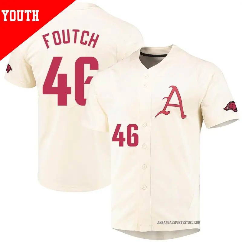 Youth ＃46 Christian Foutch Arkansas Razorbacks Replica Cream Vapor Untouchable Full-Button Baseball Jersey