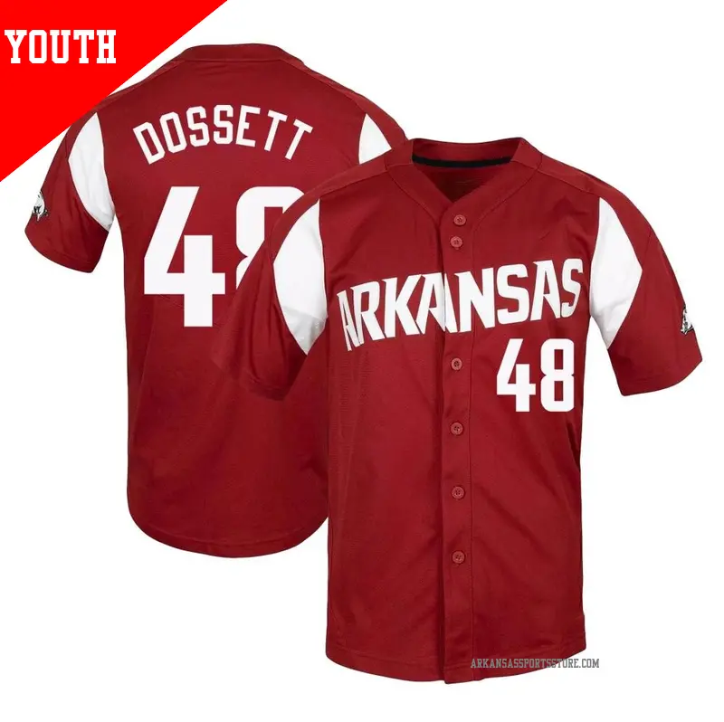 Youth ＃48 Cooper Dossett Arkansas Razorbacks Replica Cardinal Vapor Untouchable Full-Button Baseball Jersey
