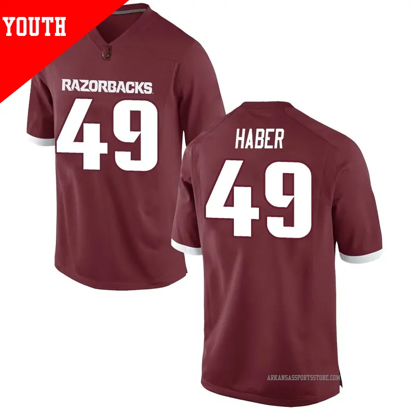 Youth ＃49 Zach Haber Arkansas Razorbacks Game Red Football College Jersey