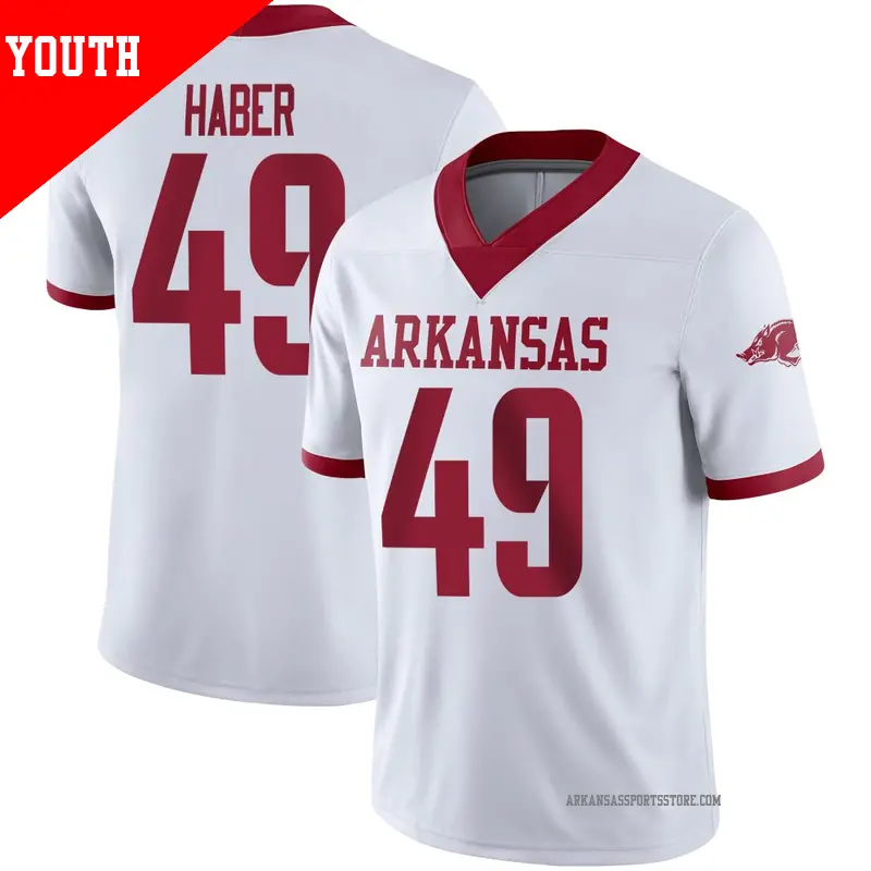 Youth ＃49 Zach Haber Arkansas Razorbacks Game White Alternate Football Jersey
