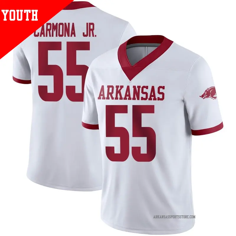 Youth ＃55 Fernando Carmona Arkansas Razorbacks Game White Alternate Football Jersey