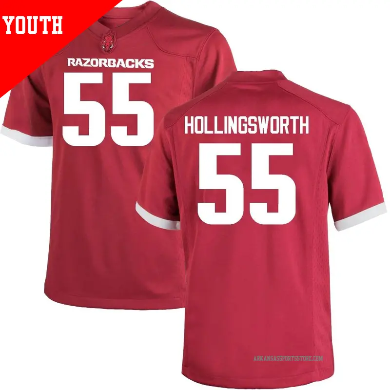 Youth ＃55 JJ Hollingsworth Arkansas Razorbacks Game Cardinal Football College Jersey