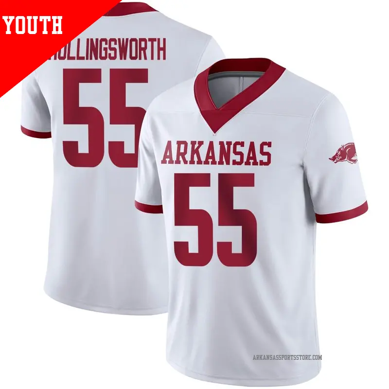 Youth ＃55 JJ Hollingsworth Arkansas Razorbacks Game White Alternate Football Jersey