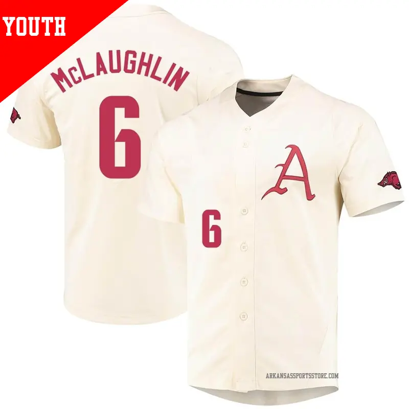 Youth #6 Ben McLaughlin Arkansas Razorbacks Replica Cream Vapor Untouchable Full-Button Baseball Jersey Youth #6 Ben McLaughlin Arkansas Razorbacks Replica Cream Vapor Untouchable Full-Button Baseball Jersey