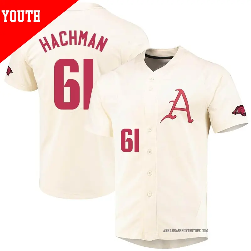 Youth #61 Adam Hachman Arkansas Razorbacks Replica Cream Vapor Untouchable Full-Button Baseball Jersey Youth #61 Adam Hachman Arkansas Razorbacks Replica Cream Vapor Untouchable Full-Button Baseball Jersey