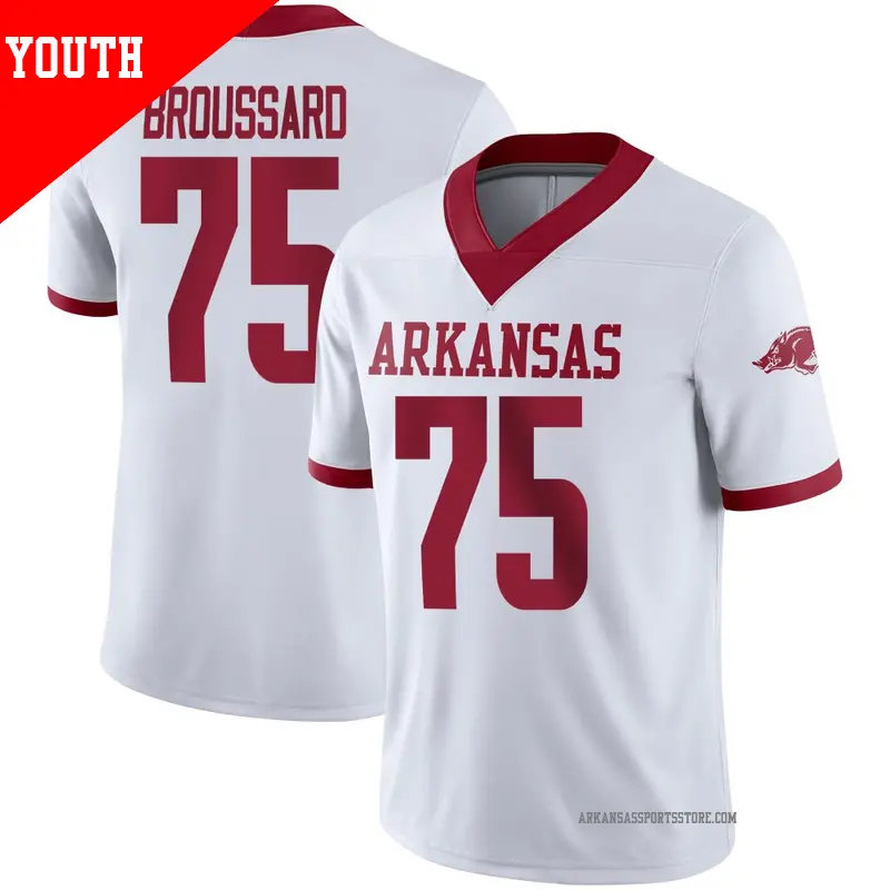Youth #75 Kavion Broussard Arkansas Razorbacks Game White Alternate Football Jersey Youth #75 Kavion Broussard Arkansas Razorbacks Game White Alternate Football Jersey