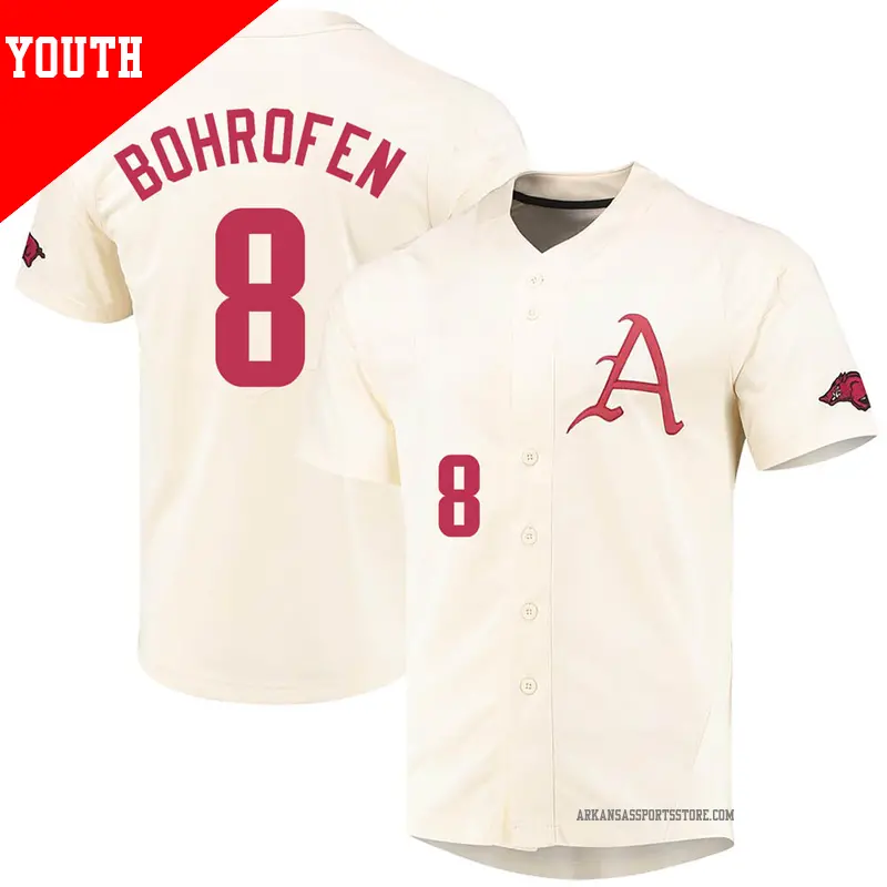 Youth #8 Jace Bohrofen Arkansas Razorbacks Replica Cream Vapor Untouchable Full-Button Baseball Jersey Youth #8 Jace Bohrofen Arkansas Razorbacks Replica Cream Vapor Untouchable Full-Button Baseball Jersey