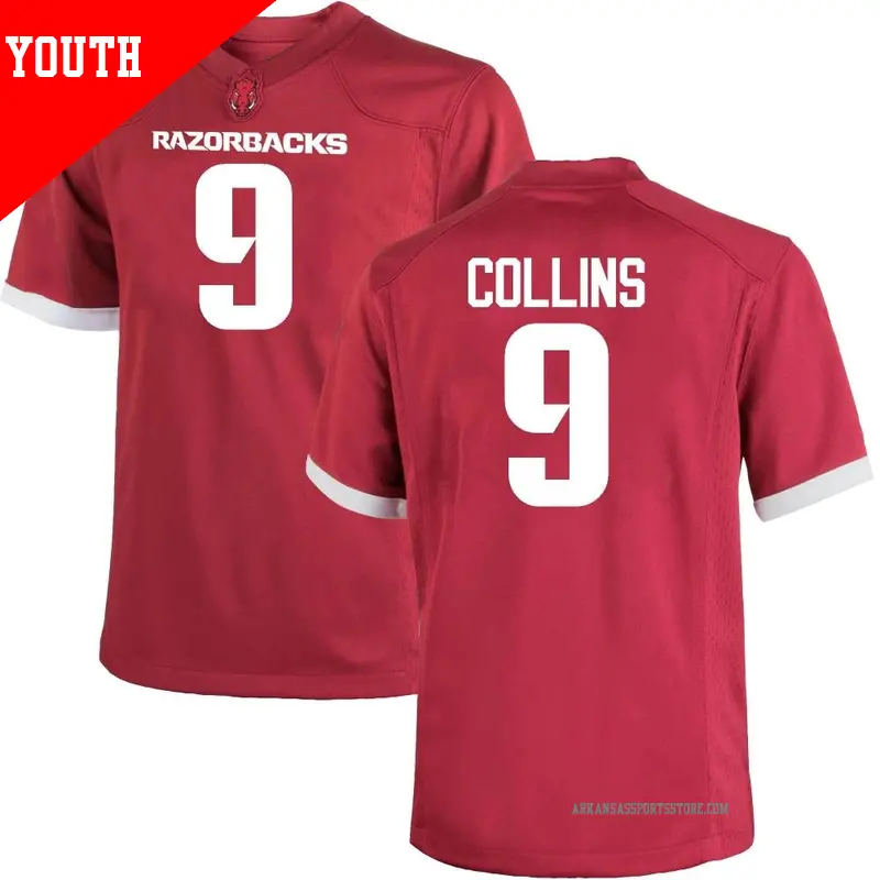 Youth ＃9 Charlie Collins Arkansas Razorbacks Game Cardinal Football College Jersey
