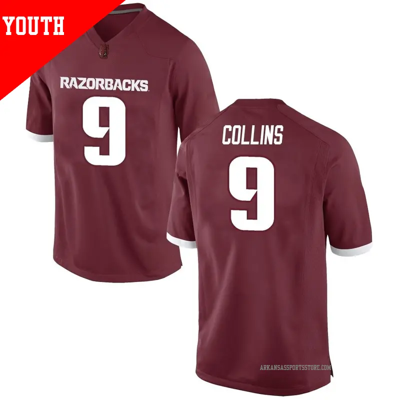 Youth ＃9 Charlie Collins Arkansas Razorbacks Game Red Football College Jersey