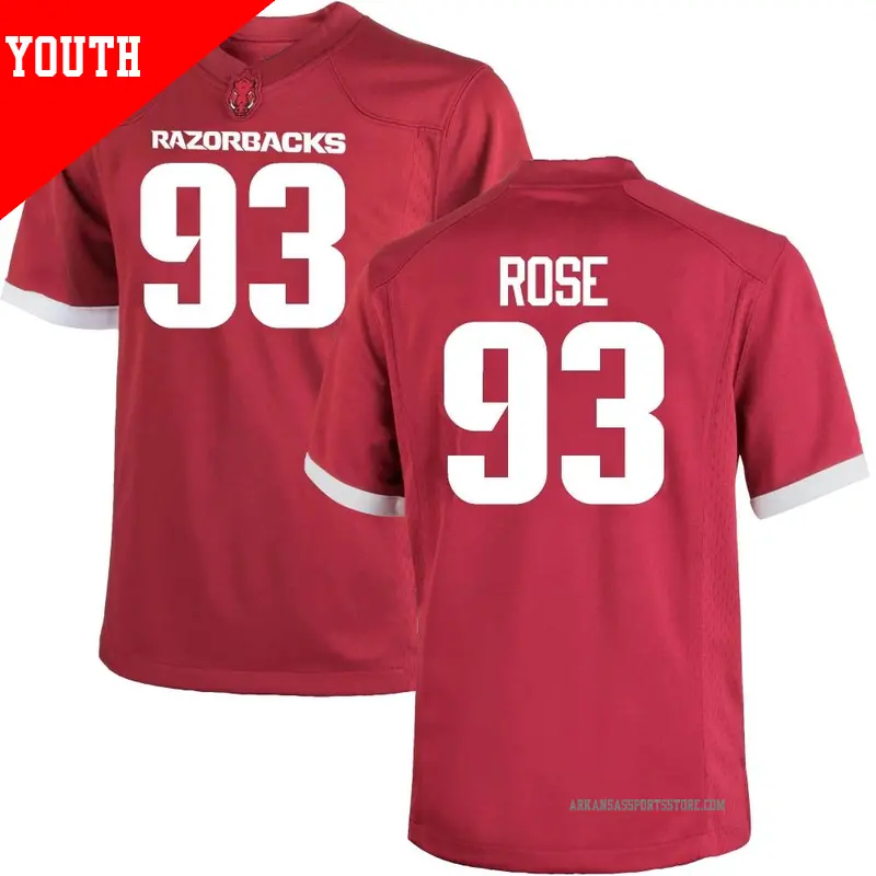 Youth ＃93 Keivie Rose Arkansas Razorbacks Replica Cardinal Football College Jersey