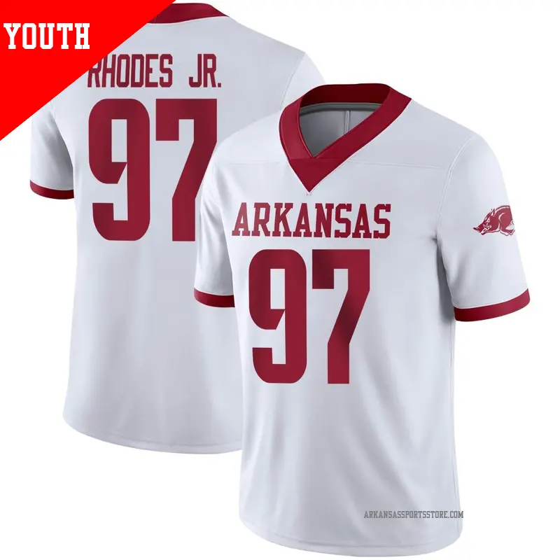 Youth #97 Quincy Rhodes Jr. Arkansas Razorbacks Game White Alternate Football Jersey Youth #97 Quincy Rhodes Jr. Arkansas Razorbacks Game White Alternate Football Jersey